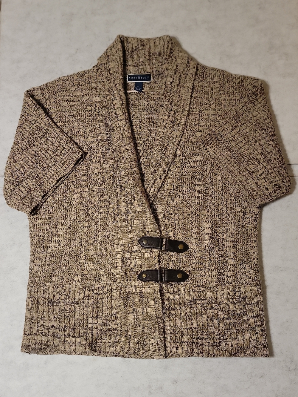 Karen Scott XL Marled Knit Short Sleeve Cardigan Sweater Toggle Snap